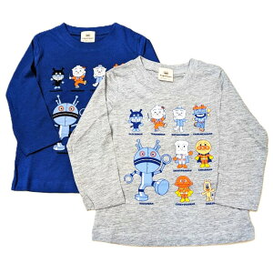 バンダイ アンパンマン だだんだん 並び柄 長袖 Tシャツ 女の子 男の子 ベビー キッズ 子供 90cm 95cm 100cm 綿100% 秋 冬 春 服 グレー ブルー