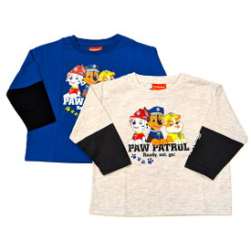 パウパトロール　長袖　レイヤード風　Tシャツ　ロンT　女の子　男の子　ベビー　キッズ　子供　90cm　95cm　100cm　110cm　オートミール　ブルー　プリント　チェイス　マーシャル　ラブル　秋　冬　春　服