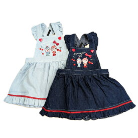 アンパンマン　ドキンちゃん　コキンちゃん　ジャンパースカート　ボトム　ベビー　キッズ　子供　女の子　ジャンスカ　綿100％　サックス　ネイビー　90cm　95cm　100cm　スカート　かわいい　デニム