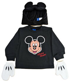 ディズニー　ミッキー　フード、手袋付き　なりきり　フリース　長袖　プリント　トレーナー　秋　冬　春　服　ブラック　キャラクター　男の子　女の子　ベビー　キッズ　ジュニア　子供　95cm　100cm　110cm　3点セット