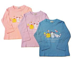 サンリオ　キャラクターズ　長袖　Tシャツ　ロンT　キッズ　ジュニア　子供　女の子　プリント　ピンク　パープル　サックス　100cm　110cm　120cm　130cm　春　夏　秋　冬　服　綿100％　ポムポムプリン　ポチャッコ　シナモン　お菓子