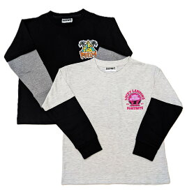 激安最終処分セール　フォートナイト　フォトナベ　プリント　長袖　Tシャツ　キッズ　ジュニア　子供　男の子　女の子　オートミール　ブラック　ロンT　ゲーム　140cm　150cm　160cm　春　夏　秋　冬　服　キャラクター