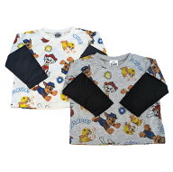 パウパトロール　総柄　レイヤード風　プリント　長袖　Tシャツ　ロンT　ベビー　キッズ　子供　男の子　…