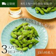 〈定期便〉入門3回コース 白山村産早生・白山村産本豆・尾浦だだちゃ豆 各300g×3袋 ( 発祥の地のブラン…