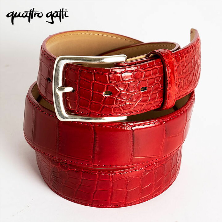 楽天市場 ポイント25倍 期間限定 Quattrogatti クアトロガッティ ベルト メンズ 本革 クロコダイル ワニ革 ダークレッド 赤 日本製 イタリア製 バックル 35mm スーツ ビジネス ゴルフ カジュアル フリーサイズ 正規取扱品 1718 De セレクトショップ Sakura