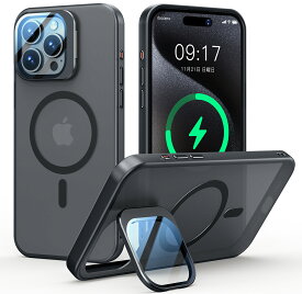 iPhoneケース iPhone15 ケース iPhone 15Pro iPhone 15ProMaxケース スマホケース MagSafe対応 レンズ保護 スタンド 米軍規格 [ ストラップホール付き 隠し収納式 角度調整可能] 耐衝撃 マグネット内蔵 軽量 半透明 シンプル アイホンケース