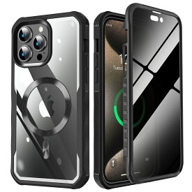 iPhone 15 Pro 用 ケース スマホケース 【耐衝撃・頑丈&プライバシー保護】両面強化ガラス 360°全面保護 [マグセーフ対応] 覗き見防止 [Magsafe リング内蔵・搭載] ワイヤレス充電対応 滑り止め 耐衝撃 米軍MIL規格取得 おしゃれ ケース