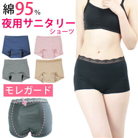 サニタリーショーツ 夜用 ボクサー ヒップ防水 綿95% 羽根つき ナプキン対応 S/M/L/LL 生理用ショーツ ナイト用 メール便送料無料