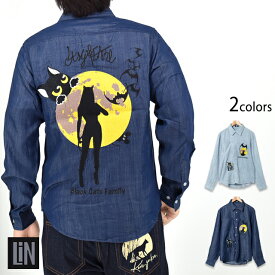 ラミ＆アール BLACK CATS FAMILY総刺繍長袖シャツ LI N AL-75805 黒猫 ネコ コウモリ ユニセックス[new]