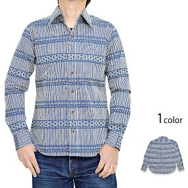 長袖レギュラーシャツ「ロンスト×和ボーダー」 衣櫻 SA-1372 和柄 和風 日本製 国産 総柄