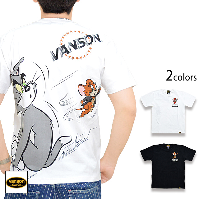 vanson×TOM＆JERRYコラボ 天竺半袖Tシャツ vanson TJV-2225 バンソン ヴァンソン トムとジェリー バイカー