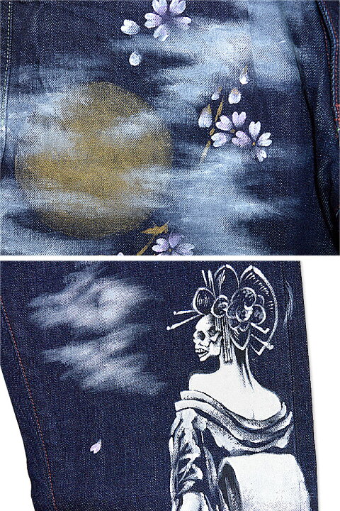 楽天市場】がしゃ×禅 花魁髑髏手描きジーンズ 禅 KDP003-27 和柄 和風 