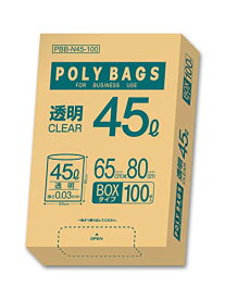 オルディ ごみ袋 45L 透明 厚手 横65×縦80cm 厚み0.03mm 100枚入 業務用 箱入り ポリ袋 PBB-N45-100