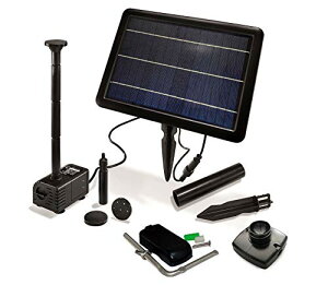 曇天に強い! GWSOLAR ハイブリット・ソーラーポンプ 5W太陽光パネル 小池・お庭噴水 観賞用。ニッケル水素内蔵蓄電池、フル充電で約5.5時間最大揚程運転、5Wソーラーパネル、接続ケーブル5m