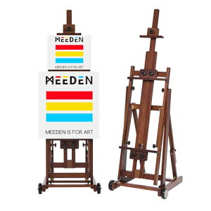 MEEDEN イーゼル ブナ木製 大型イーゼル 150-241cm 角度調節 水平絵画 移動可能 垂直収納可能 2つ多規格張りキャンバスを対応 最大196cmの張りキャンバスを対応 安定性高い H型フレーム 画架 スタ