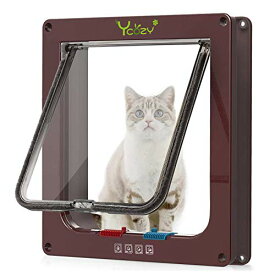 Ycozy ペットドア 外寸19.7 x 19cm 猫 出入り口 小型犬用 ドア 猫扉 4-way切替 ロック キャットドア 室内用 取り付け簡単 冷暖房対策