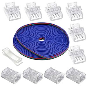 GTIWUNG LED�X�g���b�v���C�g�R�l�N�^ �L�b�g 4�s�� �A5���[�g���̉����P�[�u���A4�s��LED�X�g���b�v���C�g�R�l�N�^�A�M���b�v���X�R�l�N�^�A10mm LED�X�g���b�v-���C���N�C�b�N�ڑ��p SMD 5050 3528