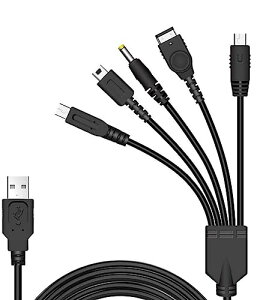 BEADY 5 in 1 USB �[�d�P�[�u�� �j���e���h�[ New 3DS(XL/LL), 3DS(XL/LL), 2DS, DSi(XL/LL), GBA SP, Wii U,PSP 1000/2000/3000�ɑΉ��[�d�P�[�u���i120cm�j �u���b�N