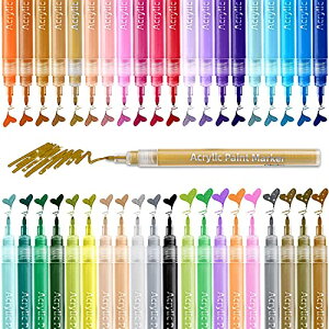 Ohuhu マーカーペン 40色 セット アクリルペン 細い先端 水性ペン カラーペン 蛍光ペン 4の金属色 5つの蛍光色 2つの肌色(白と灰色)29基本色 異なる表面で作業する プラスチック 石 木 卵 ガ