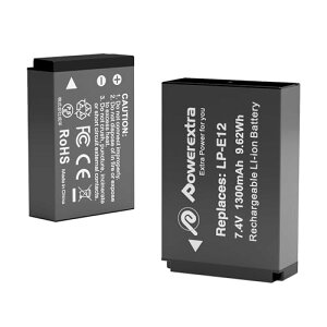 Powerextra Lm Canon LP-E12 ݊obe[1300mAh 2Zbg e EOS Kiss X7, EOS M, EOS M2Ή [dΉ PSE}[Nt 