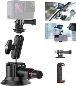 Ulanzi SC-01 �z�Ճ}�E���g �ԍڃ}�E���g GoPro Insta360 DJI �J�����p 360°��] �A���~������ �ԍڃz���_�[ �ԍڗp�ԊO�t�����g �t�����g�E���A�E�T�C�h�̃K���X�ɋz���ł� ���t���ȒP �ω׏d1kg Go