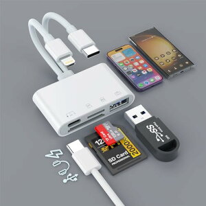 y2025 MFiFؕiziPhone SDJ[h[_[ 4in1 Lightning/Type C - USB3.0/Type C/SD/microSD ϊA_v^ [J[h[_[ OTGΉ ݒsv }[d nC] ʐ^/rfI/ o]