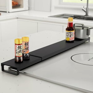 X XBEN 排気口カバー 伸縮式 薄型 実用幅43-80cm マットな質感 コンロカバー 排気構カバー キッチン用品 油はね汚れガード コンロ奥ラック IH ガスコンロ対応 料理の邪魔なし ブラック