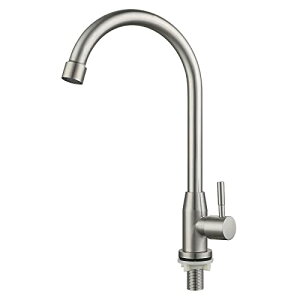 Cooltens キッチン用水栓 360度回転 単水栓 スワン型水道 洗面蛇口 立水栓 洗面所 庭 ガーデン用 節水 鉛フリー304ステンレスタップ 60cmホース付き ステンレス製 屋外用シンク下収納ラック シン