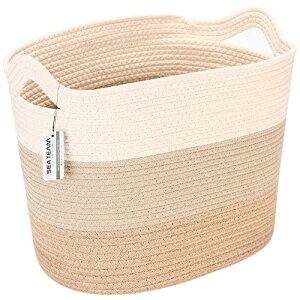 Sea Team 大きいサイズ 収納バスケット 収納かご 洗濯かご ランドリーバスケット ロープバスケット コットンロープバスケット 持ち手付き ランドリー ナチュラル 赤ちゃん 子供用品収納 イエ