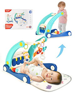 ベビージム プレイジム&ウォーカー 押し車 室内遊具 折りたたみ コンパクト 収納便利 知育おもちゃ付き 赤ちゃん ベビー おもちゃ 0歳 お昼寝 玩具 出産祝い プレゼント(ブルー)