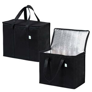 VENO 2個セット 保冷バッグ エコバッグ 大容量 30L クーラーバッグ 折り畳み 高荷重 耐久 ダブルジッパー付き キャンプ ピクニック 買い物 食品配達に最適(ブラック、2個セット)