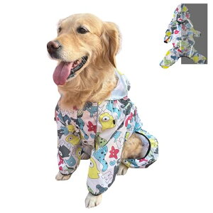 LIKOKLIN 犬用レインコート 犬カッパ 雨具 通気 帽子付き 反射条付き 散歩用犬服 着脱簡単 ド 犬ジャケット ペット雨具 中型犬 大型犬 着脱簡単 ド 犬ジャケット ペット雨具 ホワイト ,ブルー