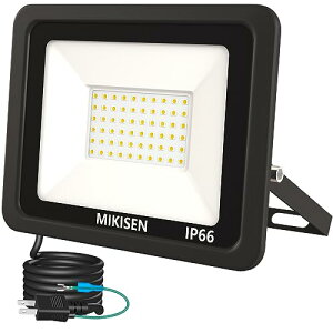 MIKISEN led 投光器 作業灯 看板灯 50w 電球色 6000LM 3000K 600w相当 1.8コード IP66防水 アース端子付2Pプラグ 120°広角 100V対応 ワークライト 工事用ライト ledライト 作業灯 外灯 集魚灯 駐車場用 倉庫