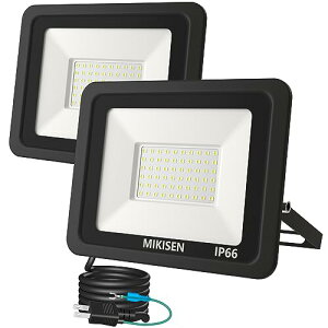 MIKISEN led 投光器 作業灯 看板灯 50w 昼光色 6000LM 6500K 600w相当 1.8コード IP66防水 アース端子付2Pプラグ 120°広角 100V対応 ワークライト 工事用ライト ledライト 灯光器 作業灯 外灯 集魚灯 駐車場