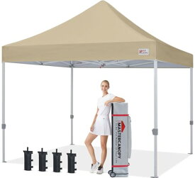 マスターキャノピー（MASTERCANOPY）タープテント ワンタッチ 3M 商用 アウトドア用 三段階調節 スチールフレーム 耐水 UVカット（キャスターバッグ ペグ ロープ ウェイトバッグ付き）（ベージュ）