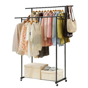 ORLOTSONハンガーラック 2段 耐荷重80kg 洋服ラック キャスター付き 頑丈 大容量 パイプハンガー 組み立て簡単 耐久耐荷重 洋服掛け 服掛け ハンガー 収納 室内干し 多機能収納 おしゃれ ダブル