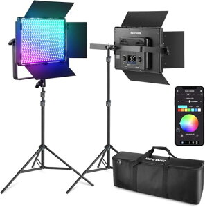 NEEWER RGB LED plrfICgLbg 2pbN 2mXvONbVtCgX^h/obOt APP/2.4G/DMX 60W 23000lux/0.5m 2500K-10000K 18V[ RGBCW vʐ^X^WIƖ