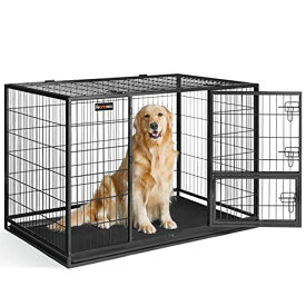 FEANDREA 犬 ケージ 大型犬用 ダブルドア付き トレー付き ペットケージ 大型 組立簡単 室内外兼用 ペットサークル 幅122x奥行74.5 x高さ80.5cm 犬 ゲージ PPD003B01V1