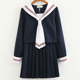 送料無料レディースファッション セーラーワンピース制服 海軍風 学園風 長袖/半袖 シャツ+ミニスカート+リボン+靴下4点セット女子高生　セーラー服 森ガールスクール制服　学生清純コスプレ 衣装