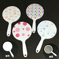 日本製 コンパクトミラー 手鏡 ミニサイズ ハンドミラー 白柄印刷 メイク用 アイメイク ハンドメイド ヲ…