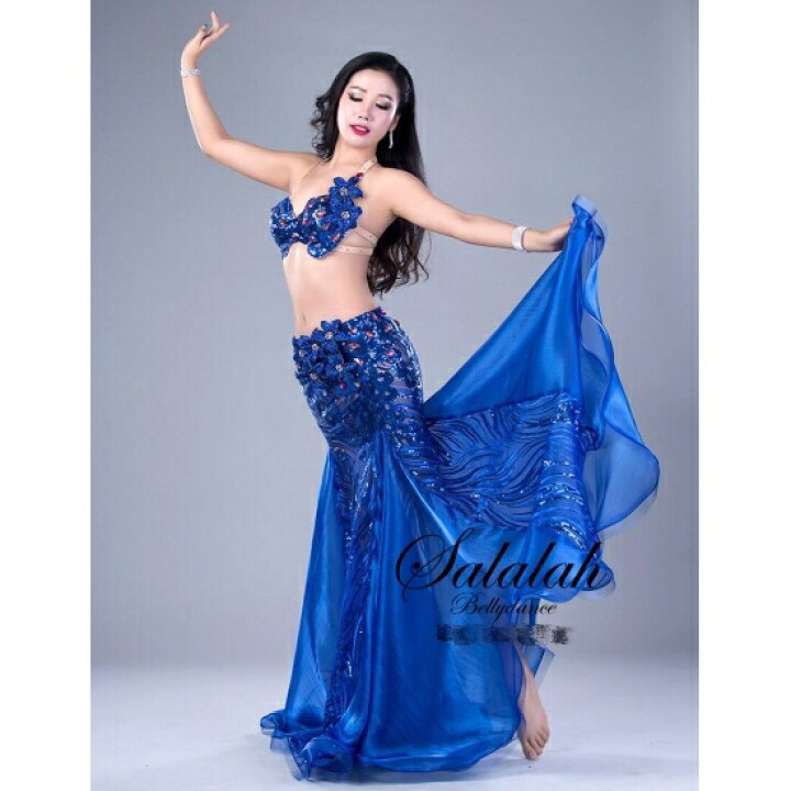 ベリーダンス衣装✨オリエンタル青ワンピースタイプ - パーティードレス 