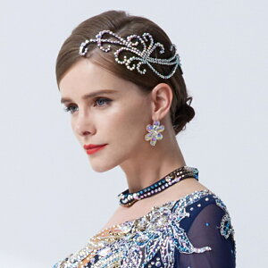 社交ダンスアクセサリー ラインストーン シルバー ヘッドドレス ヘッドアクセサリー ヘッドピース 髪飾り 上品 ゴージャス 豪華 イベント ワルツ タンゴ ルンバ ラテン衣装アクセサリー 大