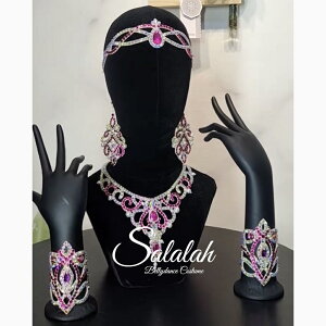 ハンドメイドラインストーンアクセサリー ネックレス/ヘッド/ピアス/ネックレス/アーム ピンク&シルバー lw2780 アクセサリーセット パーティー ベリーダンス 社交ダンス サルサ ラテンダン