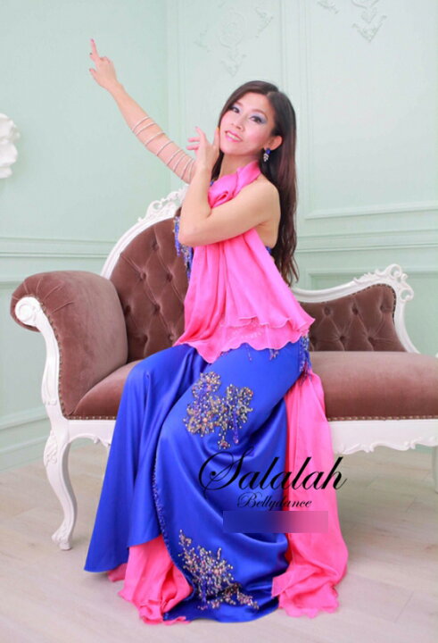 楽天市場】Hallah ベリーダンス衣装 一体型 Blue&Rosepink md0238 