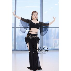 デザイナーズレッスンウエア チョリ＆ドレープデザインスリットパンツ SB2610 ベリーダンス 衣装 コスチューム レッスンウェア レッスン着 トップス スカート インナーショートパンツ ブラック ステージ イベント パーティー 舞台 発表会