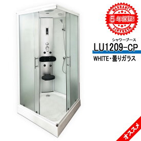シャワーユニット LU1209-CP WHITE 曇りガラス90x90x215h 格安！5年間の長期保証！背中のマッサージ器付き！ LEDライト コントロールパネル付き 透明ガラス可能