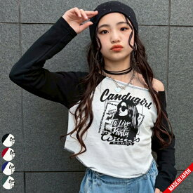 【メール便14】【 ガールpt オフショル ラグラン トップス / 3サイズ・4カラー 】 へそ出し トップス 長袖 無地 シャツ キッズ クロップド Tシャツ ダンス スウェット レッスン 着 キッズ ロンT 韓国 ダンス 子供服 女の子 おしゃれ クロスデザイン ステージ衣装 ダンサー