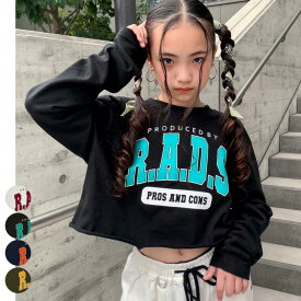R.A.D.SロングスリーブT【メール便14】長袖/プリント/ショート丈/クロップド丈/ロンT　キッズ/ジュニア/ガールズ/女の子　ダンス/ヒップホップ　ダンスウェア/衣装　シンプル　無地　　コットン　裏毛　原宿系/オルチャン/韓国