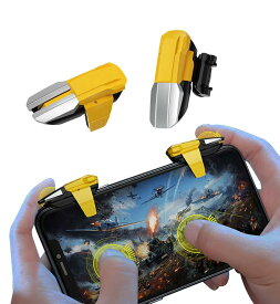 【送料無料】DOUBLE Q 荒野行動 PUBG Mobile 射撃ボタン 連打機 自動指切り 50連打 1秒6/15/30/50回タップ 高感度 電源ボタンと干渉しない ズレ防止 iphone/Android対応 色：イエロー