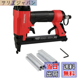 【送料無料】WORKPRO エアータッカー エア釘打機 ステープル 1000本釘付 誤射防止安全ロック機能 常圧 軽量 コンパクト 360°排気調整 コ型替針 肩幅10mm 適応足長6-16mm 木工ツール 大工工具 常圧ステープル用 エアネイラ 色：赤+黒